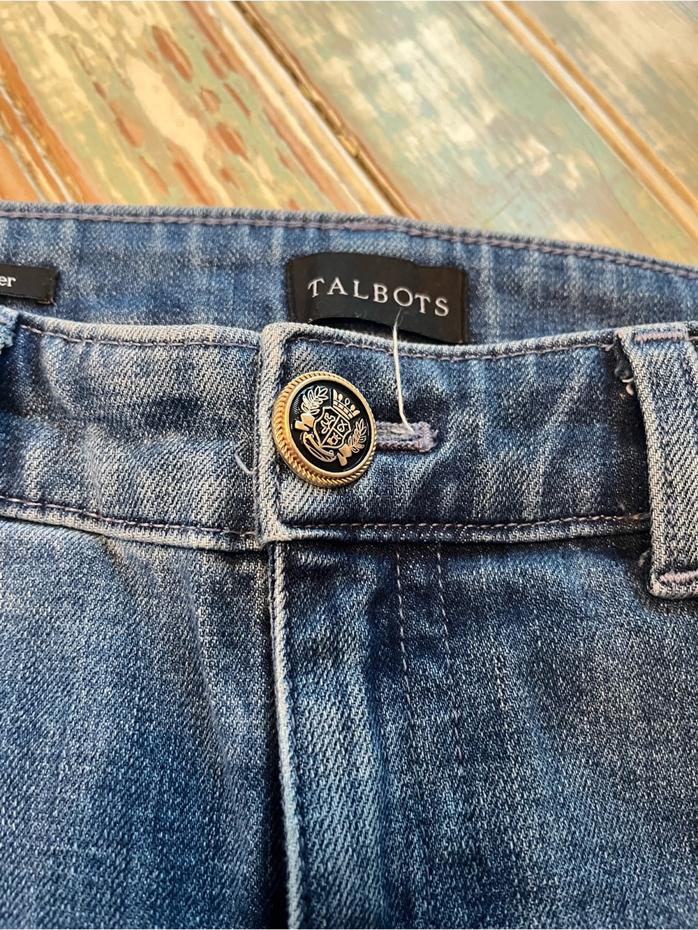 Talbots Dark Blue High Rise Jeans with Decorative Gold Button
